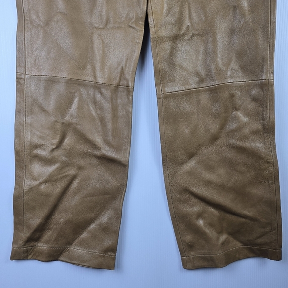Zara Women's 100% Sheep Leather Camel Cargo Pants Straight Leg Size S - Picture 5 of 16